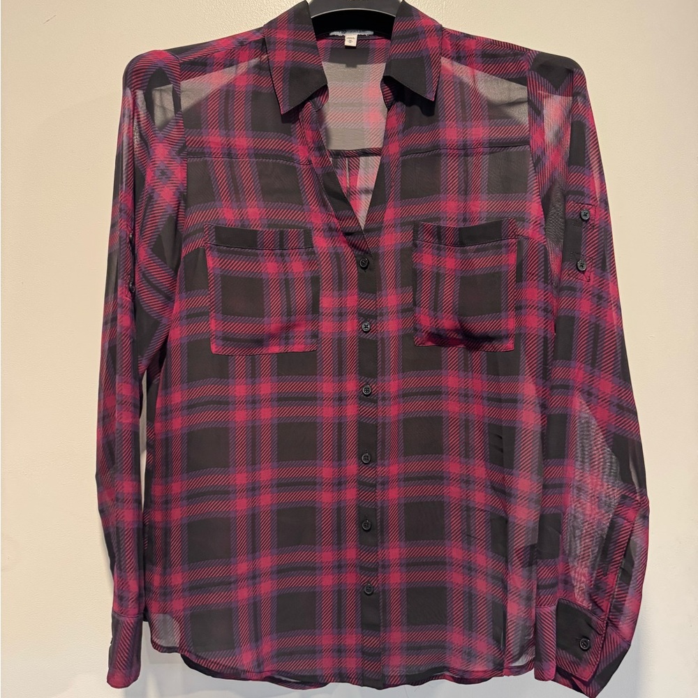 Express Plaid Shirt in Black and Magenta
